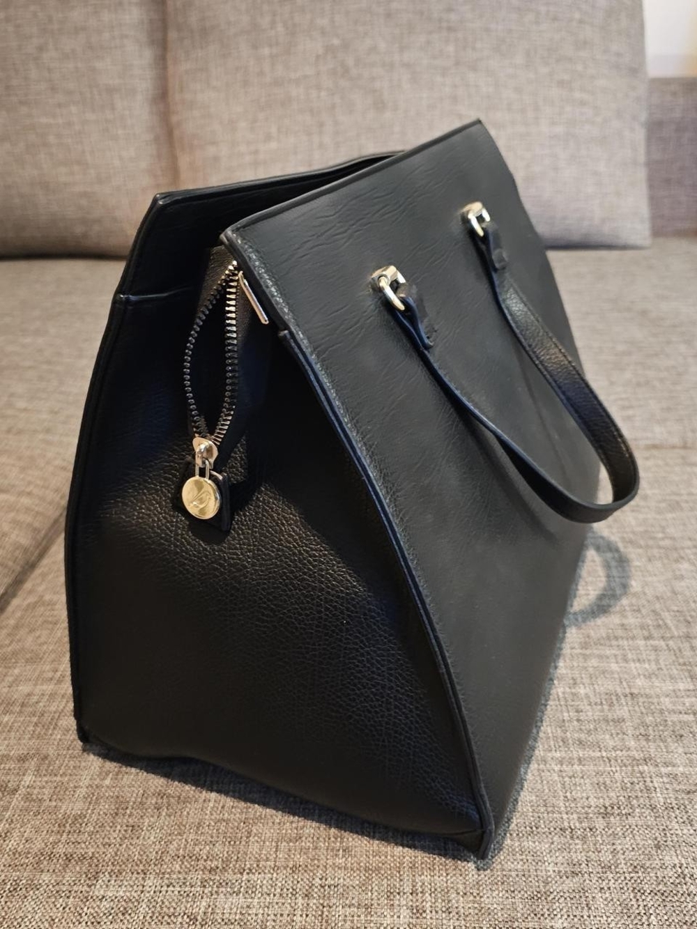 Black Structured Tote Handbag